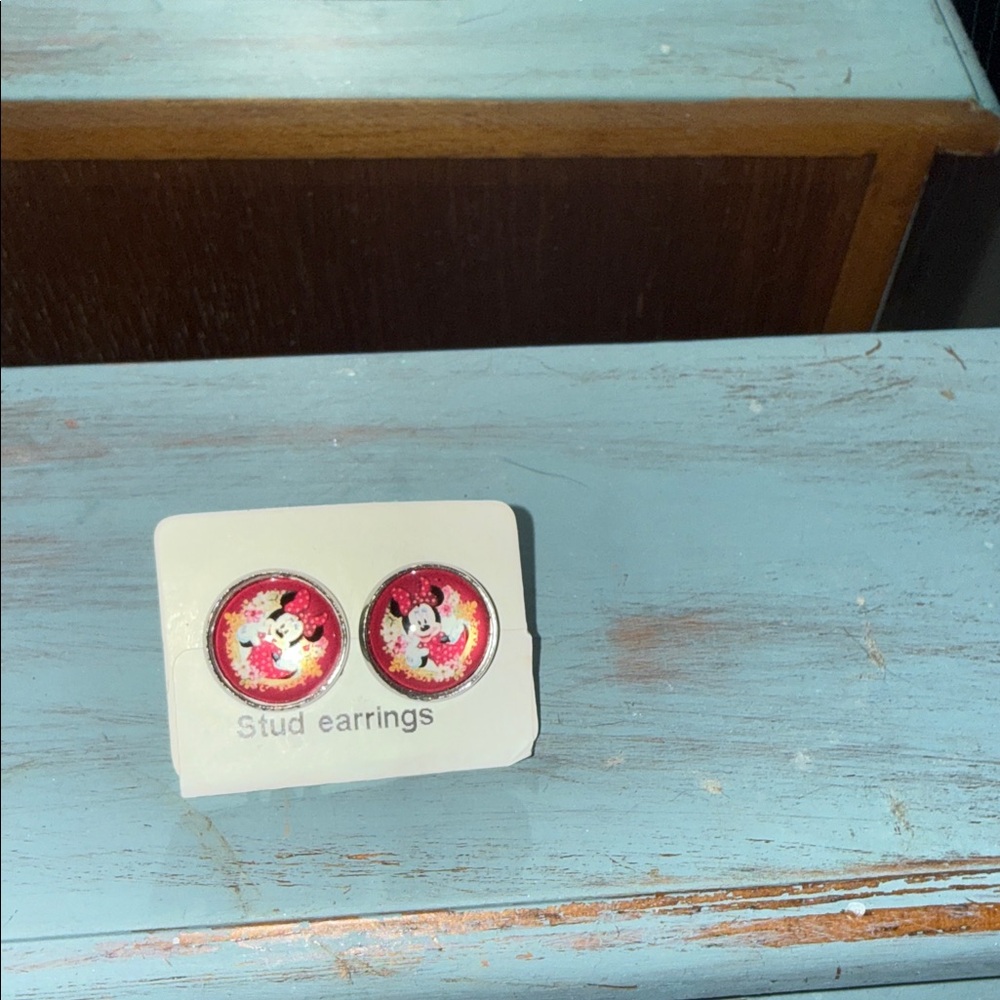 Red and White Minnie Mouse stud earrings.